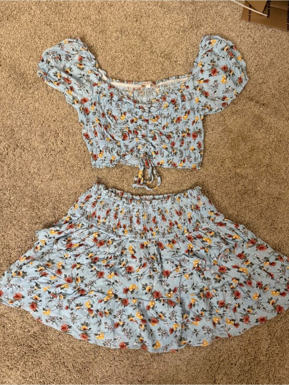 Olivaceous Light Blue Floral Smocked Two-Piece Set